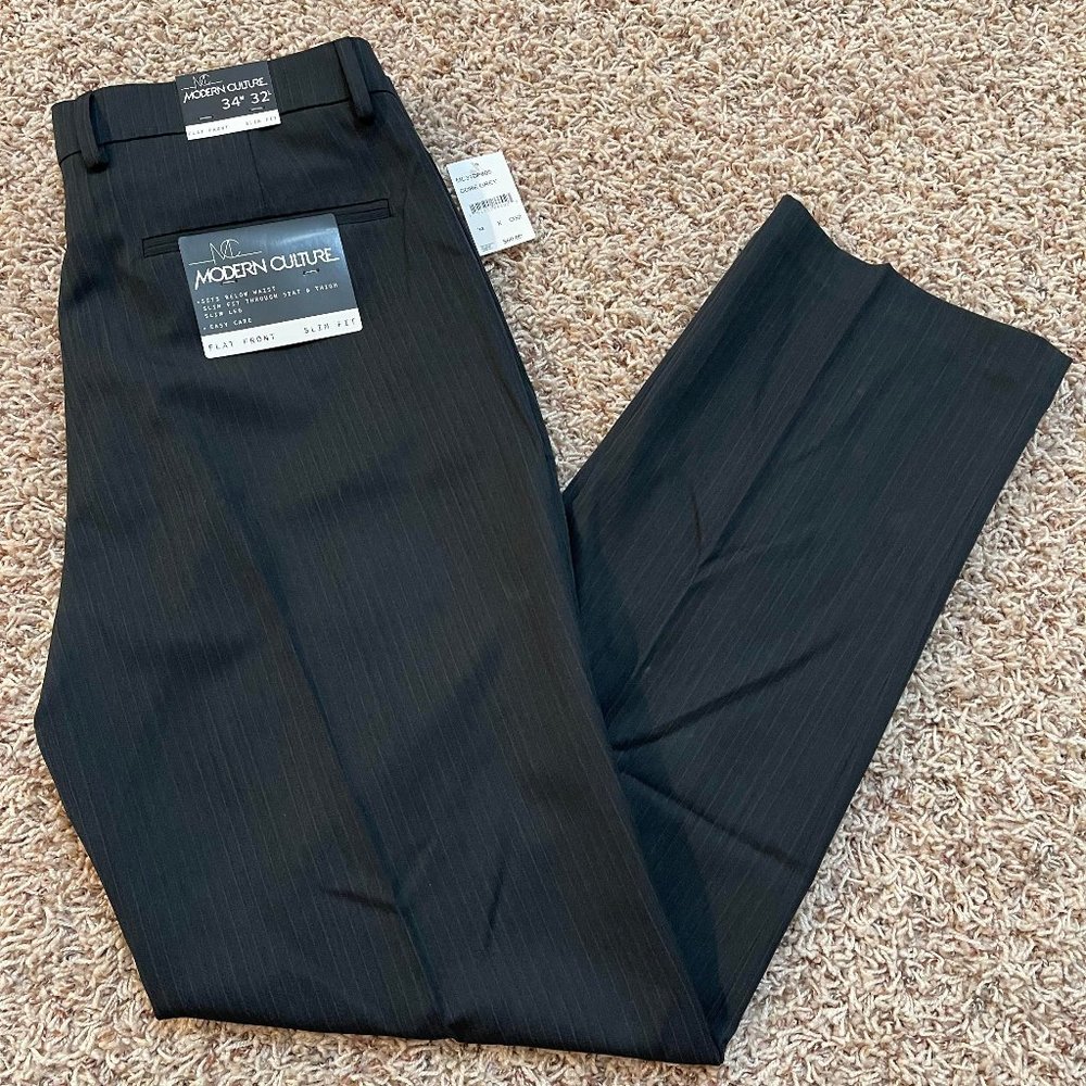 Modern Culture Men’s Vertical Stripes Flat Front Slim Fit Dress Pants Size 34x32